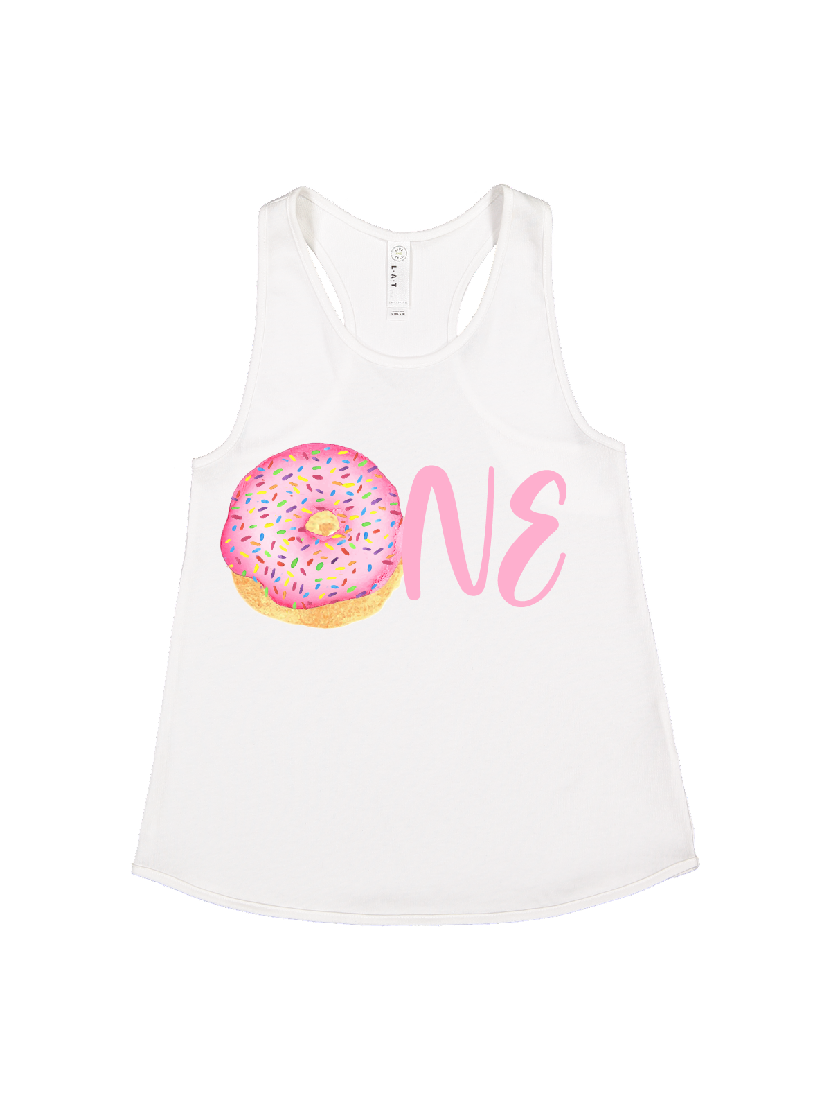 ONE Pink Sprinkles Donut Racerback Tank - White, Black, & Gray