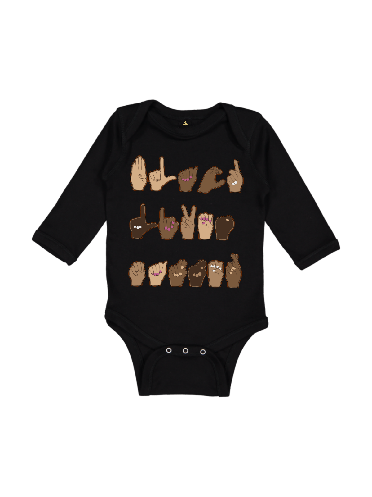 ASL Baby ABDL Sign Language Teddy Bear Hearts Baby Sign in Language -  Unisex T-Shirt Black