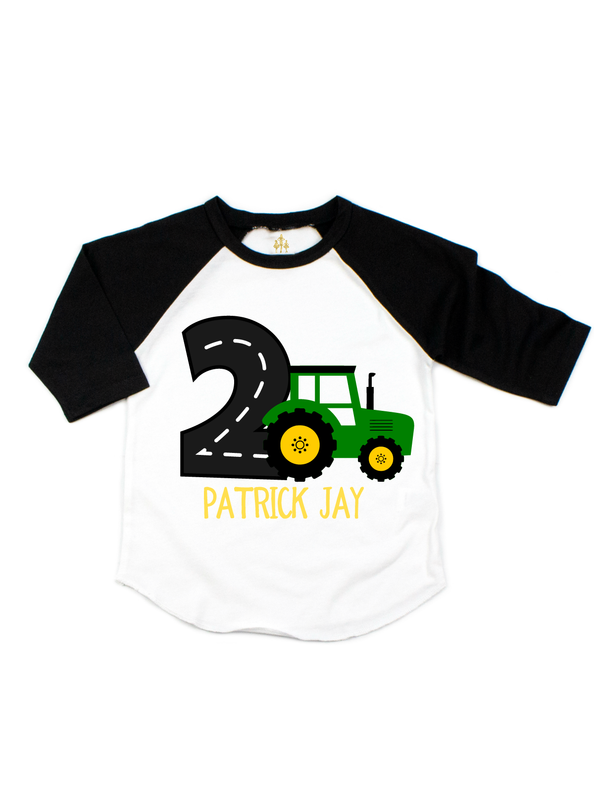 Hanging Construction Truck Birthday Raglan - White & Black