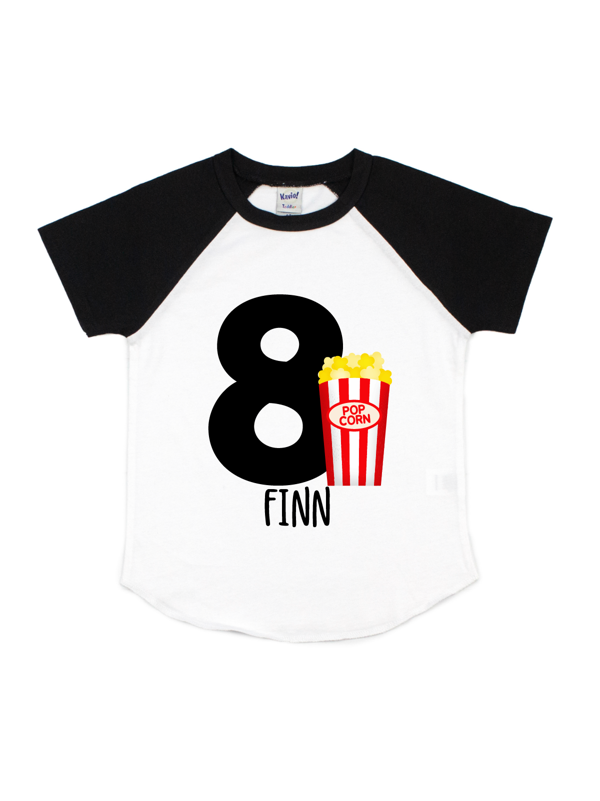 Black & White Popcorn Raglan Shirt - Personalized