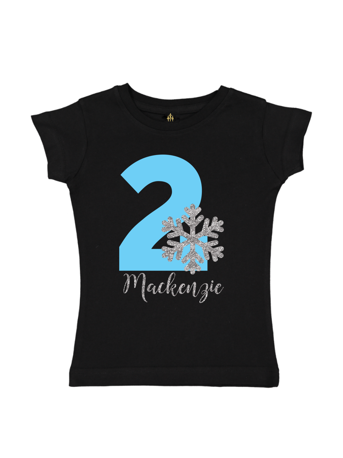 Winter Snowflake Silver + Blue Girls Long Sleeve Shirt - Black