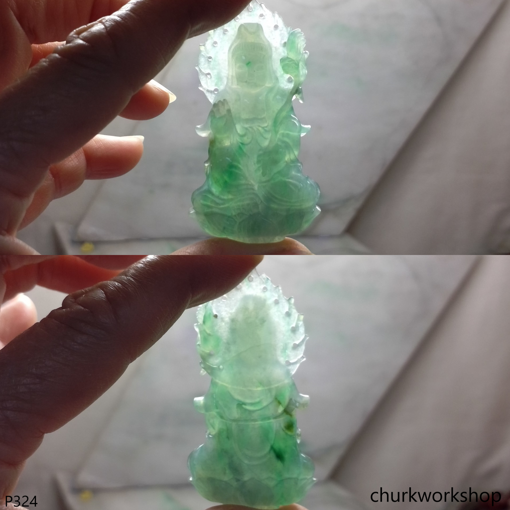 Bluish green jade lady Buddha – Churk Work Shop