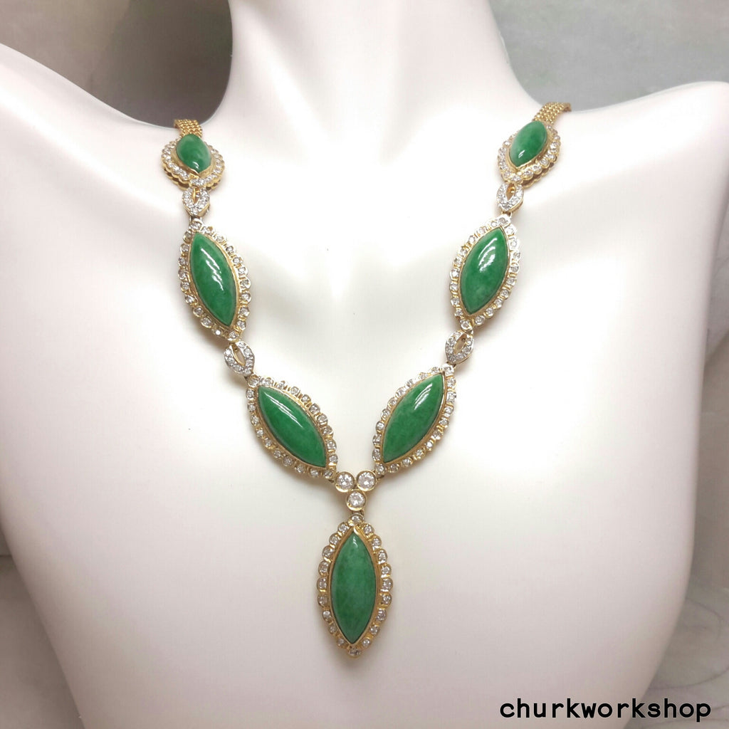 18K gold diamond jade necklace - Churk Work Shop