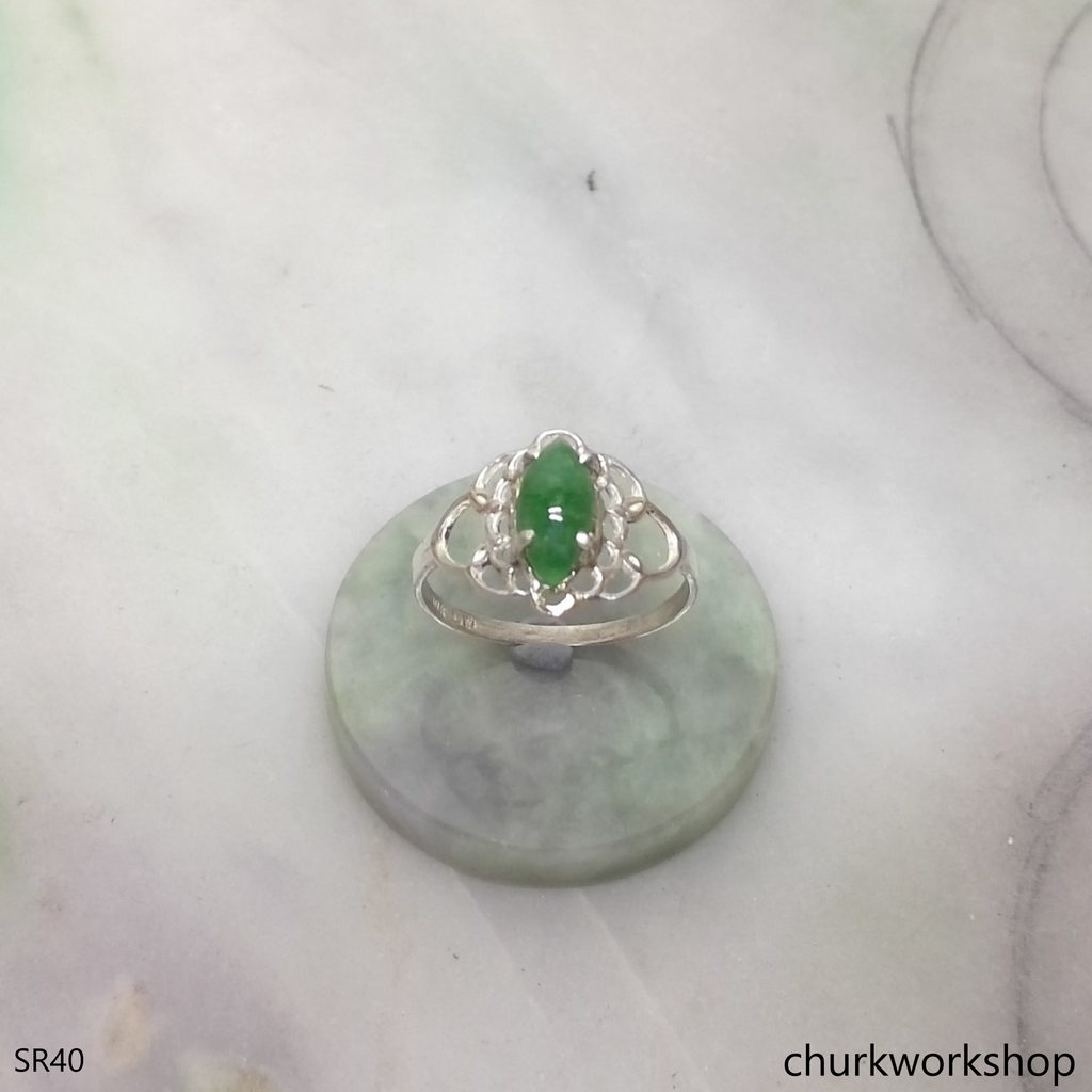Bluish green marquise jade silver ring – Churk Work Shop