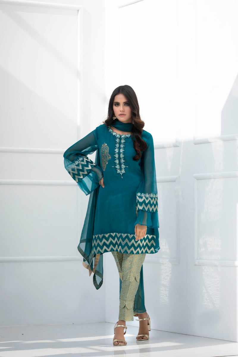Luxury Pret, Pakistani Fashion Designer SPARKLE GREEN - Phatyma Khan   