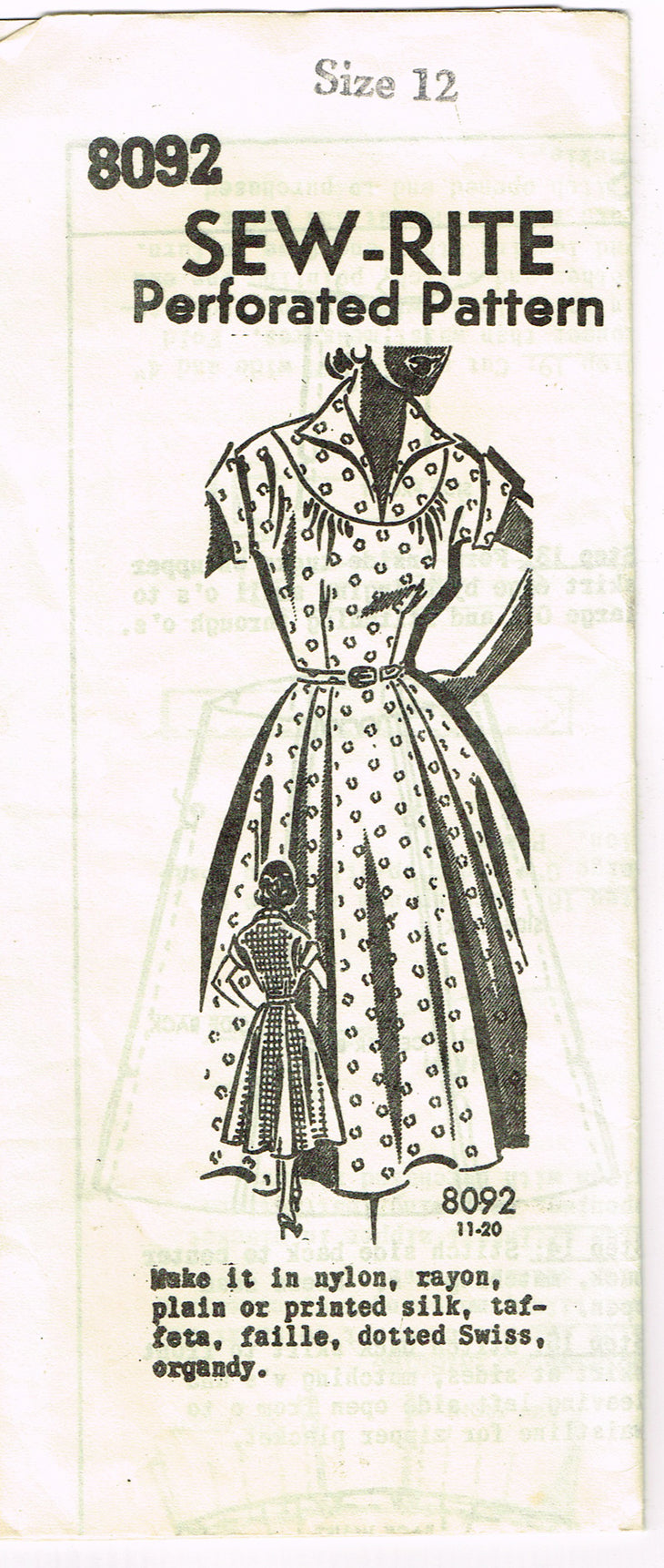 1950s Vintage Sew Rite Mail Order Sewing Pattern 8092 Misses Day Dress ...