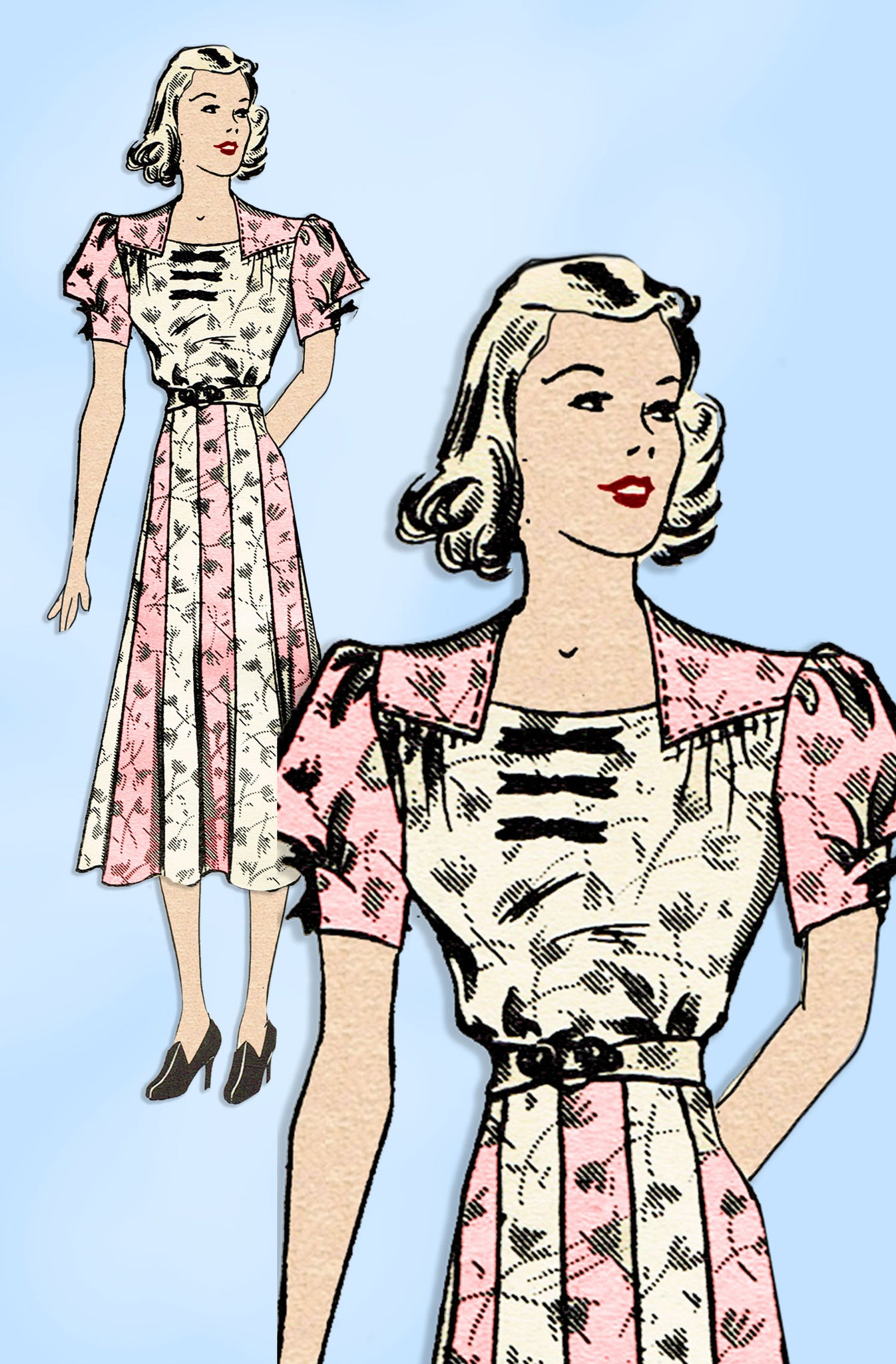 Anne Adams 4718: 1930s Misses Dress 12 Gore Skirt Sz 32B Vintage Sewin ...