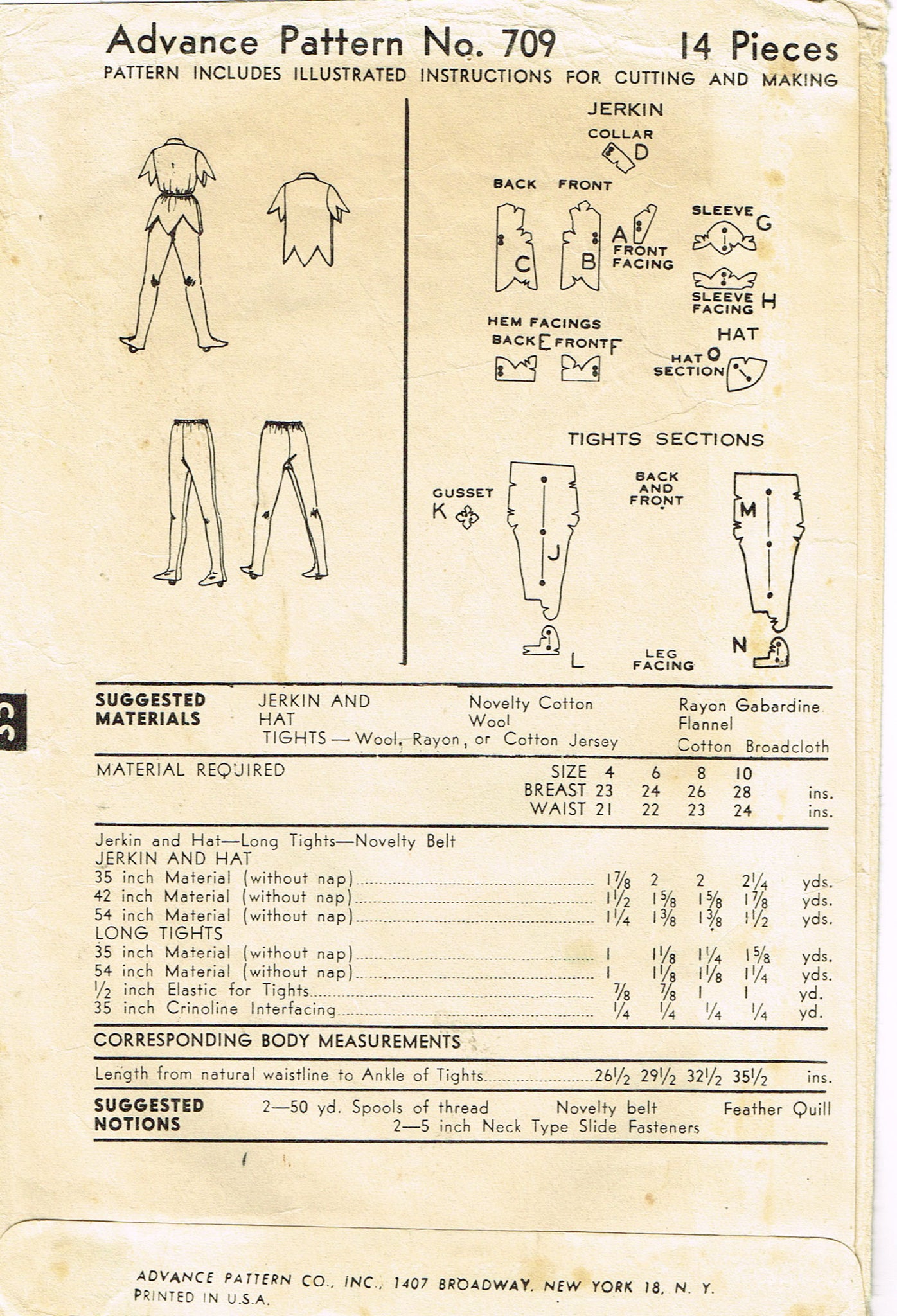 Advance 709: 1950s Rare Peter Pan Costume Sz 8 Vintage Sewing Pattern ...