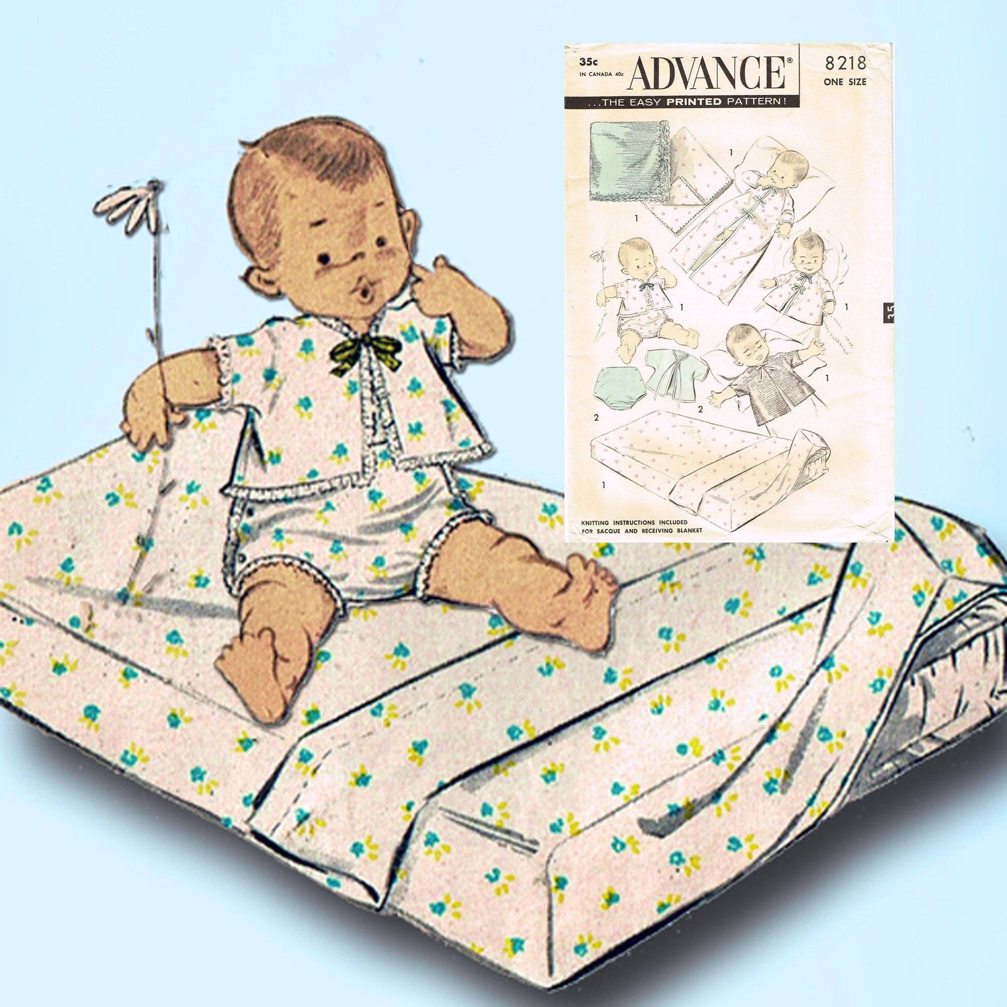 1950s Vintage Advance Sewing Pattern 8218 Infant Layette Set W