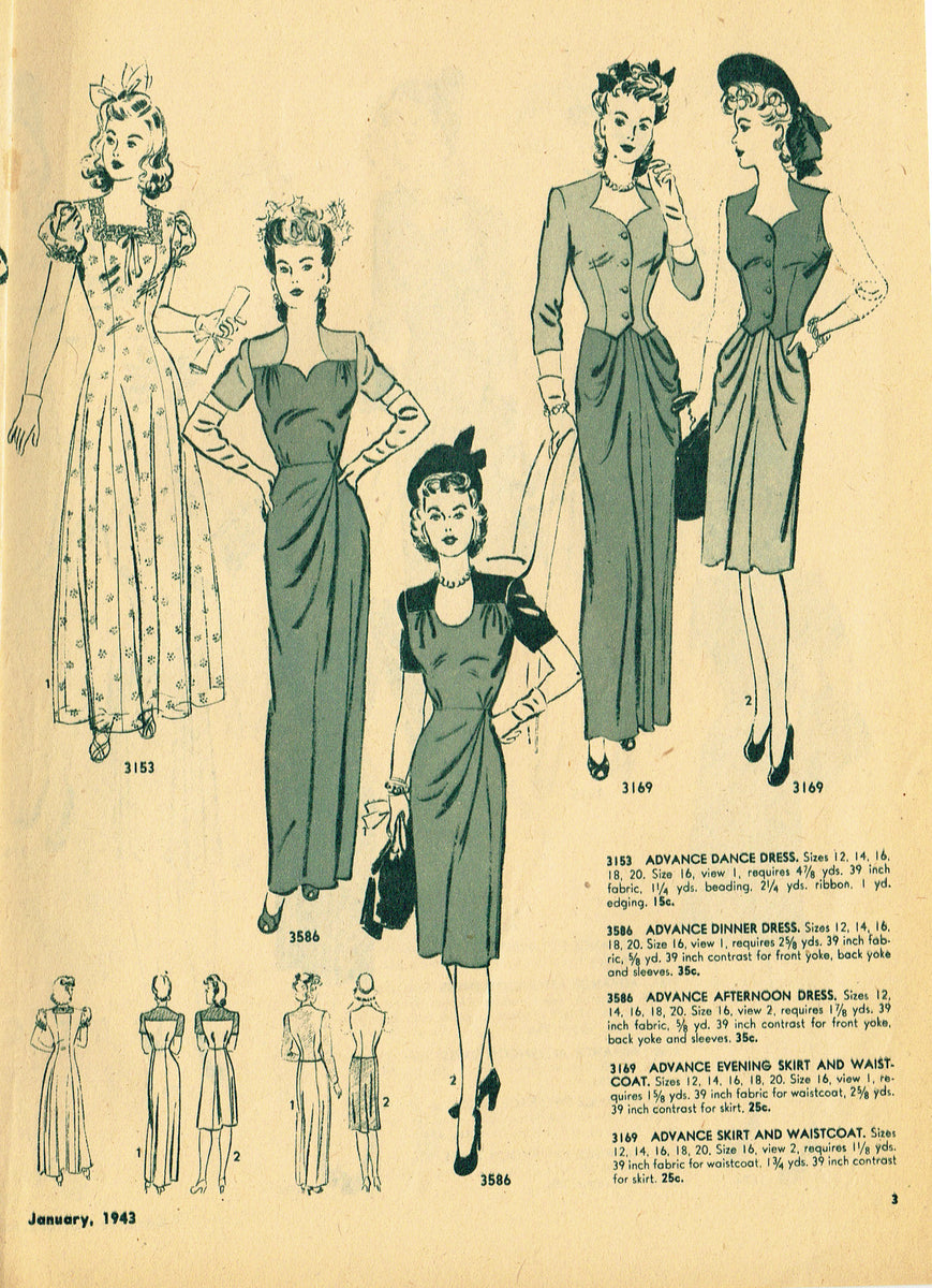 Digital Download Advance Fashion January 1943 Sewing Pattern Catalog ...