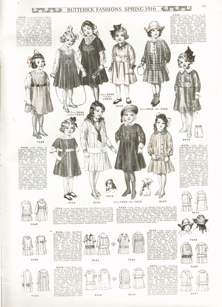 1910s VTG Butterick Sewing Pattern 8134 Girls Edwardian Sailor Dress 4 ...