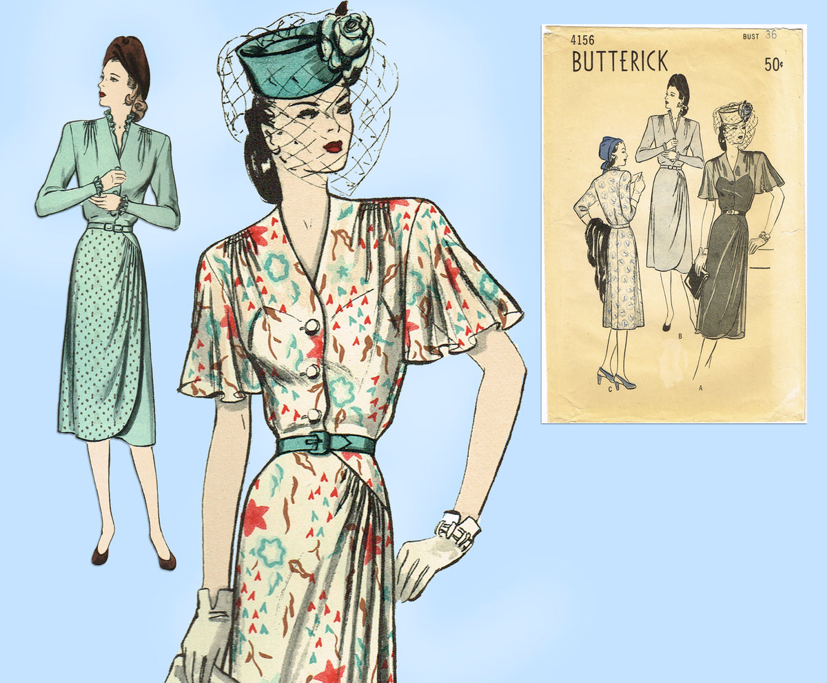 Butterick 4156: 1940s Misses Cocktail Dress 36B Vintage Sewing Pattern ...