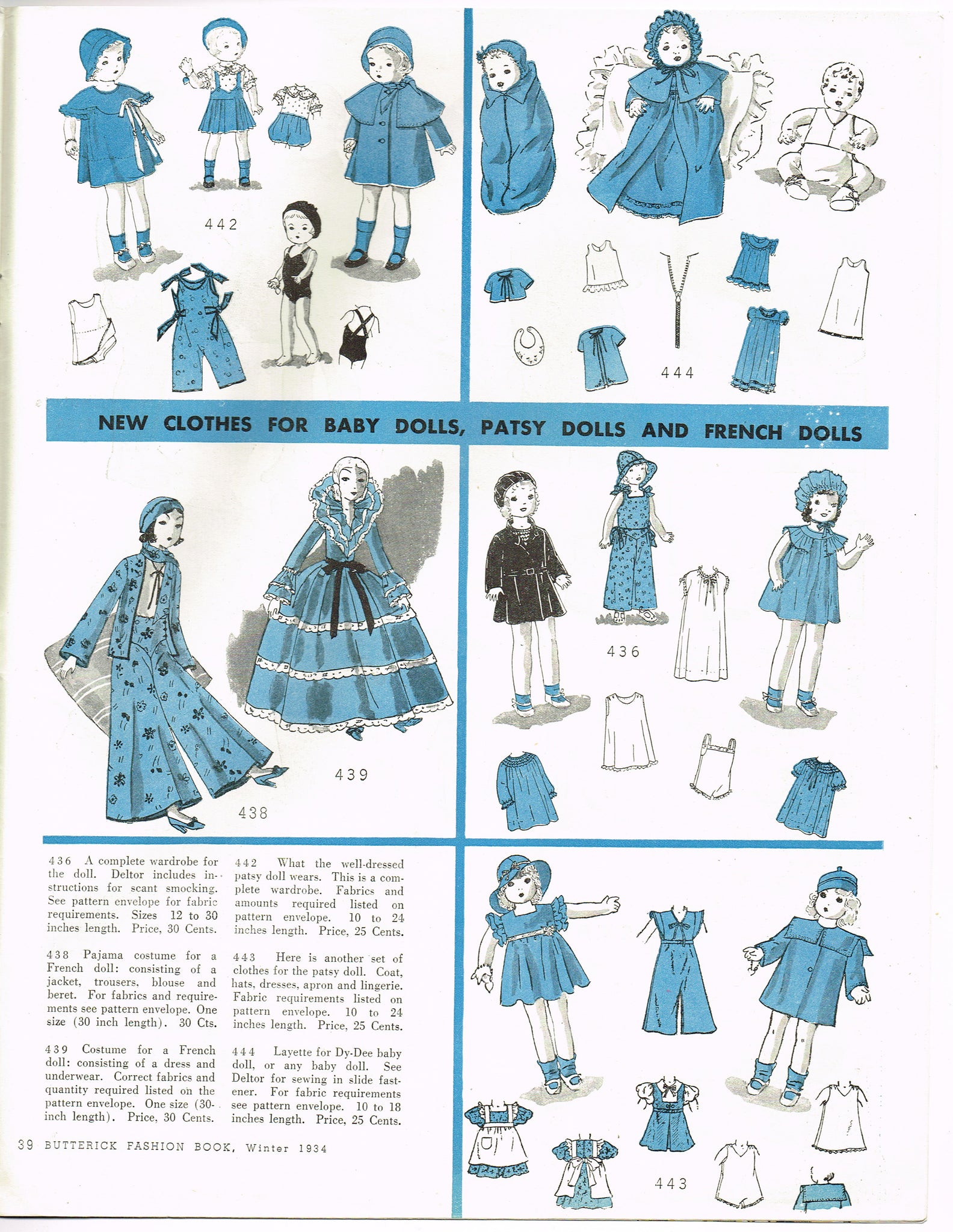 1930s Rare Butterick Vintage Pattern 443 10in Patsyette Doll Clothes ...