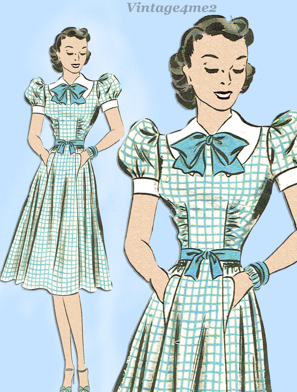 Hollywood 1826: 1930s Uncut Misses Street Dress 36B VTG Sewing Pattern ...