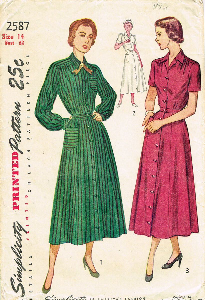 1940s Vintage Simplicity Sewing Pattern 2587 Nurses Uniform Dress 32 B ...