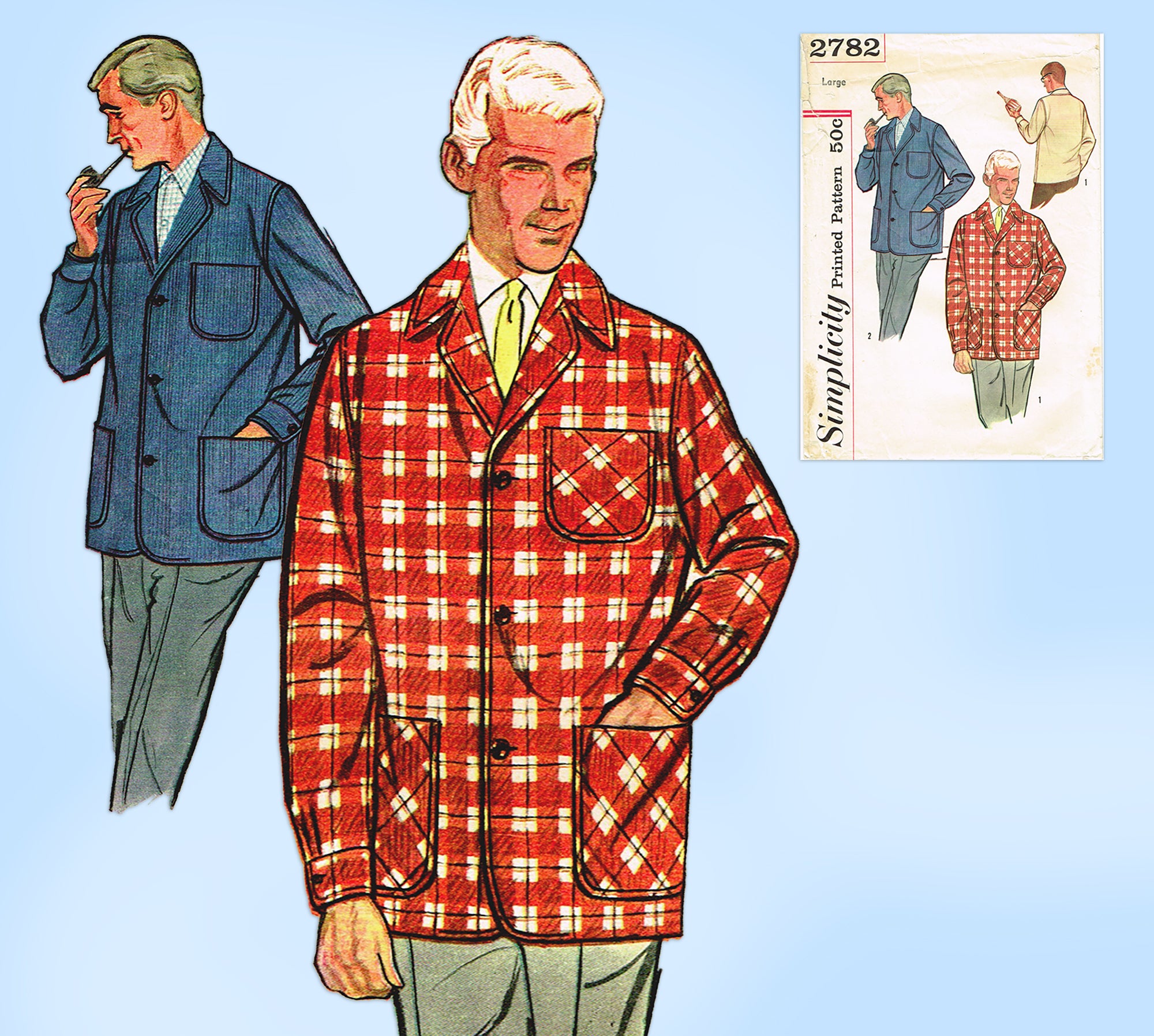 Simplicity 2782: 1950s Men's Loafer Jacket LRG Vintage Sewing Pattern ...