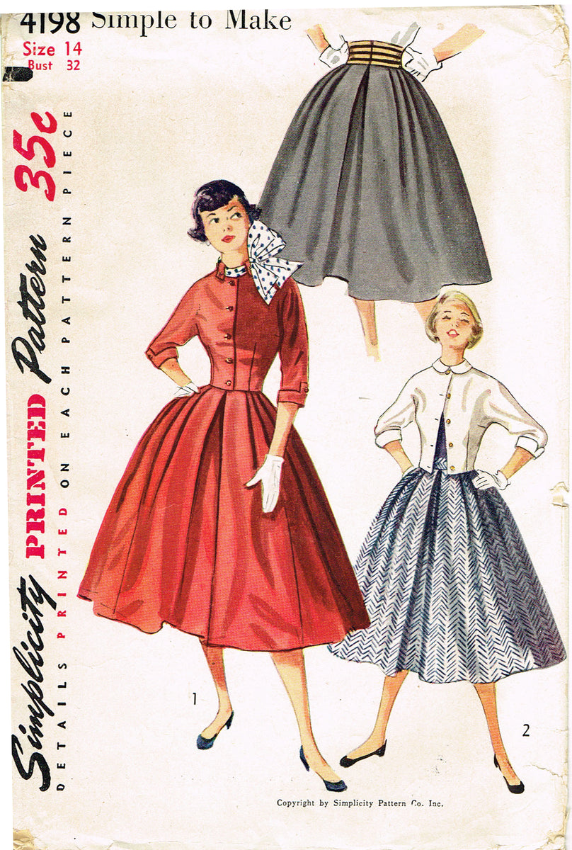 Simplicity 4198: 1950s Easy Misses Skirt & Jacket Sz 32 B Vintage Sewi ...