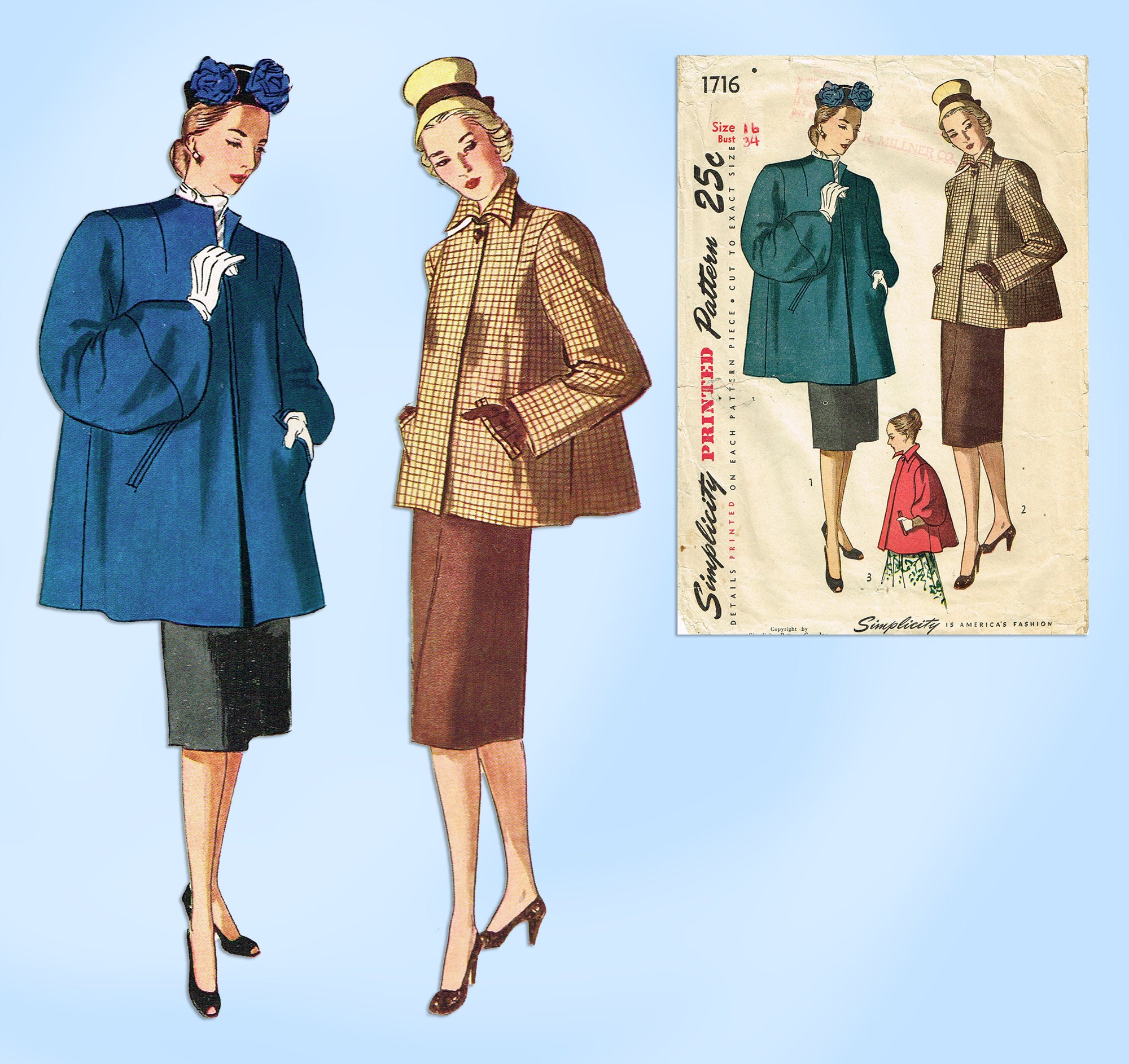 Simplicity 1716: 1940s Stunning Misses Swing Coat Sz 34 B Vintage Sewi ...