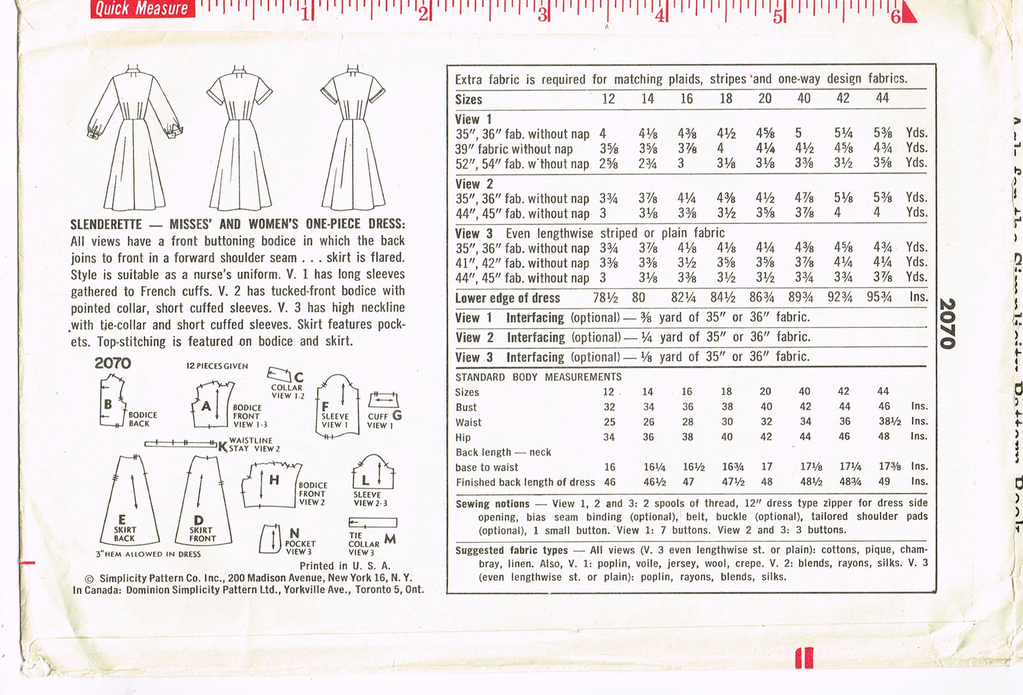 1950s Vintage Simplicity Sewing Pattern 2070 Uncut Misses Dress Sz 38B ...