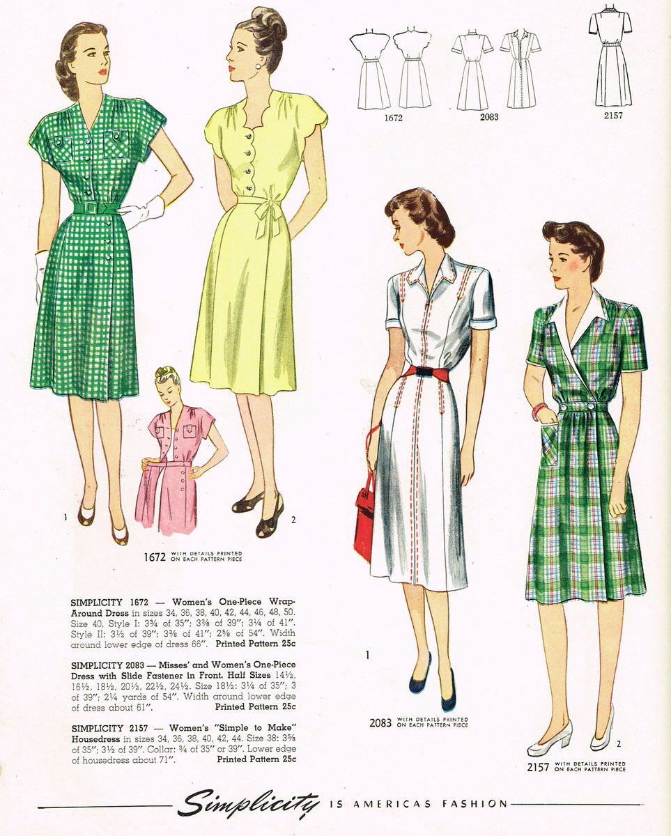 1940s Vintage Simplicity Sewing Pattern 2157 Plus Size Housecoat 40 B ...