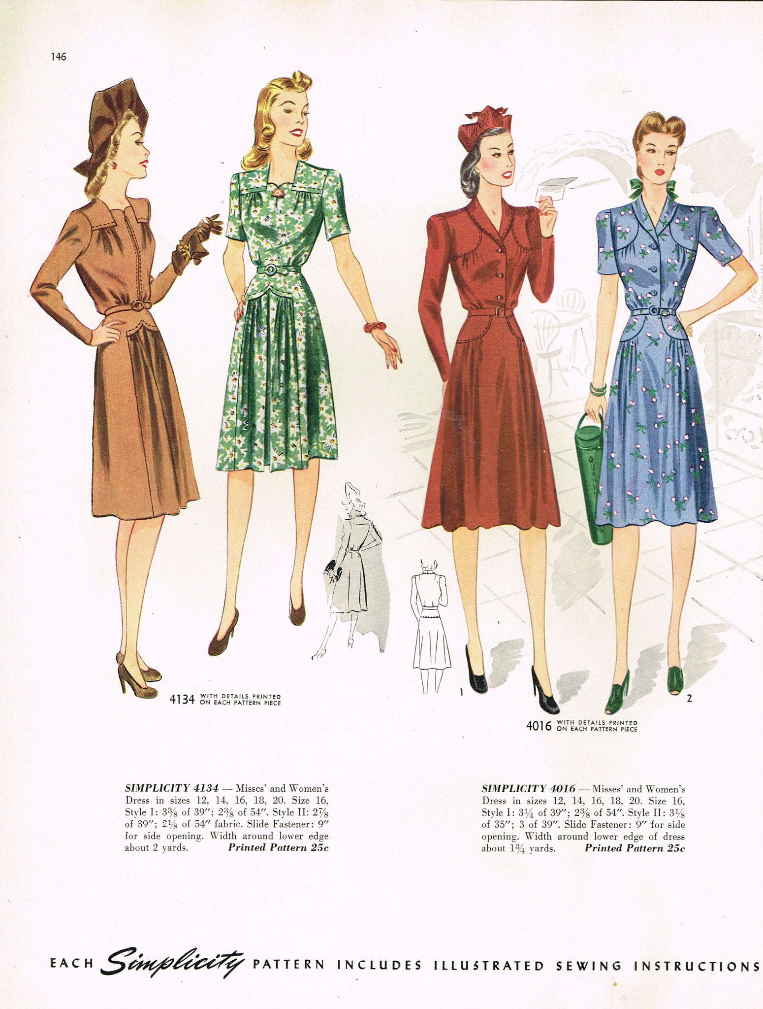 Simplicity 4016: 1940s Misses WWII Street Dress Size 36 B Vintage Sewi ...