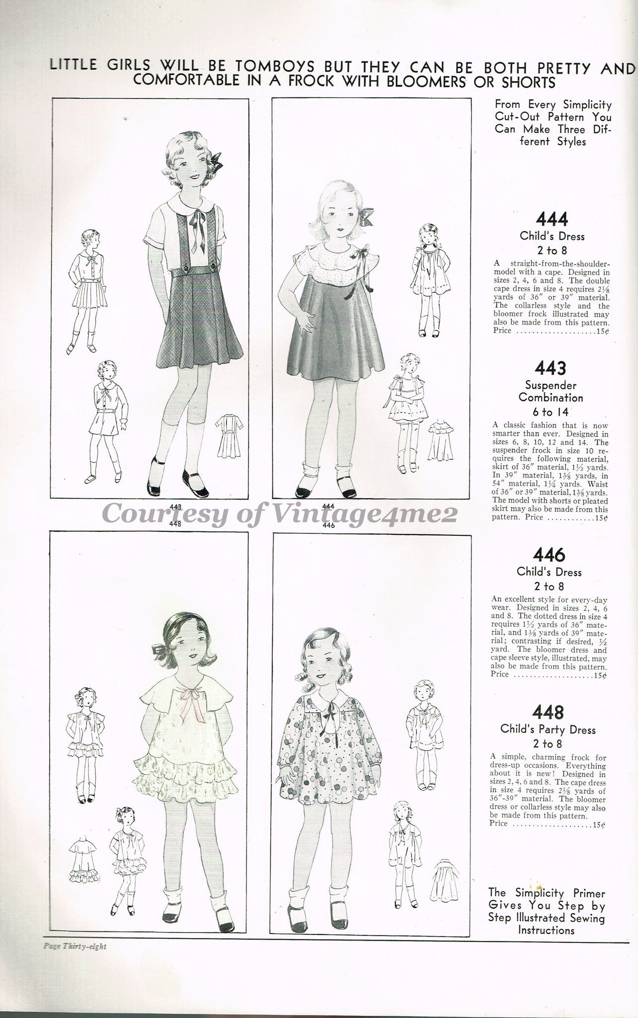 Simplicity 444: 1930s Uncut Bloomer Dress Sz 2 Vintage Sewing Pattern ...