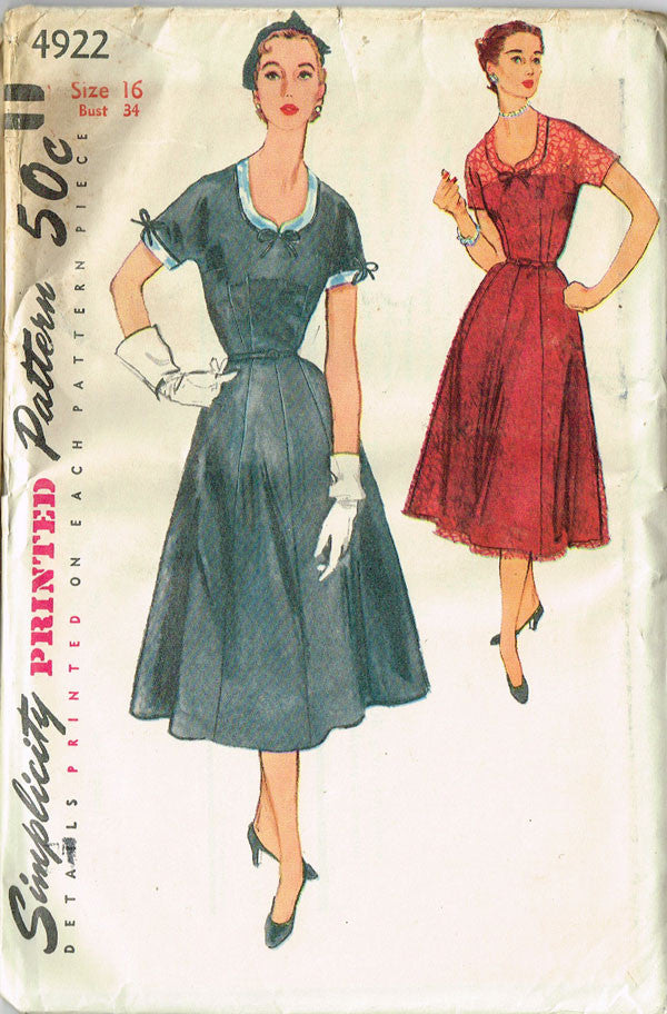 1950s Vintage Simplicity Sewing Pattern 4922 Uncut Misses Party Dress ...