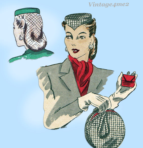 Vogue 5272: 1940s Rare Misses Pillbox Hat and Purse Vintage Sewing Pattern