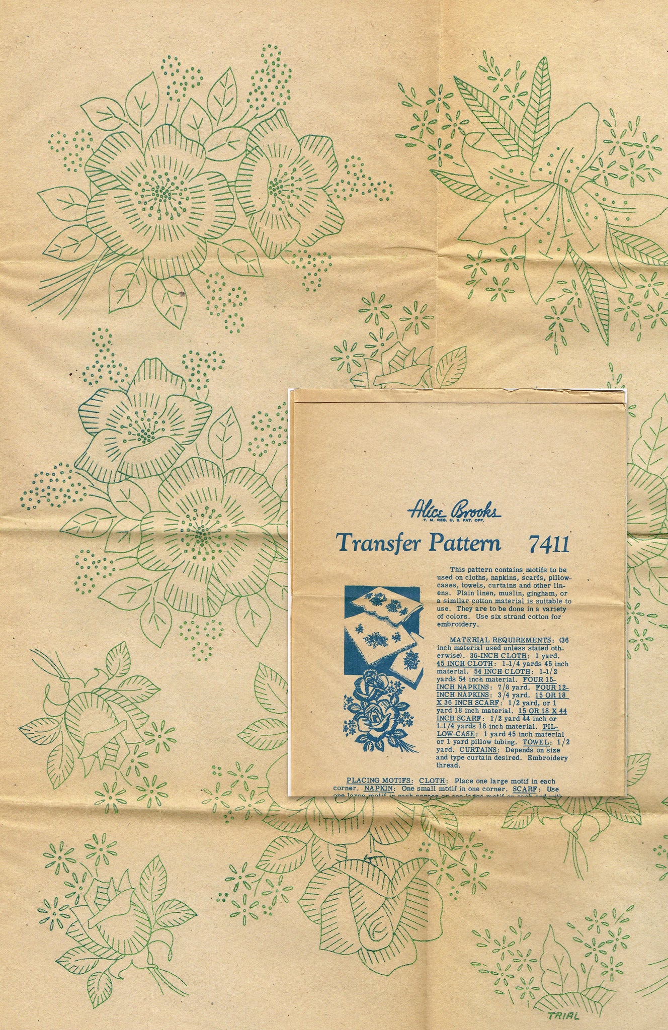 1940s Alice Brooks Embroidery Transfer 7411 Uncut Floral Pillowcases ...