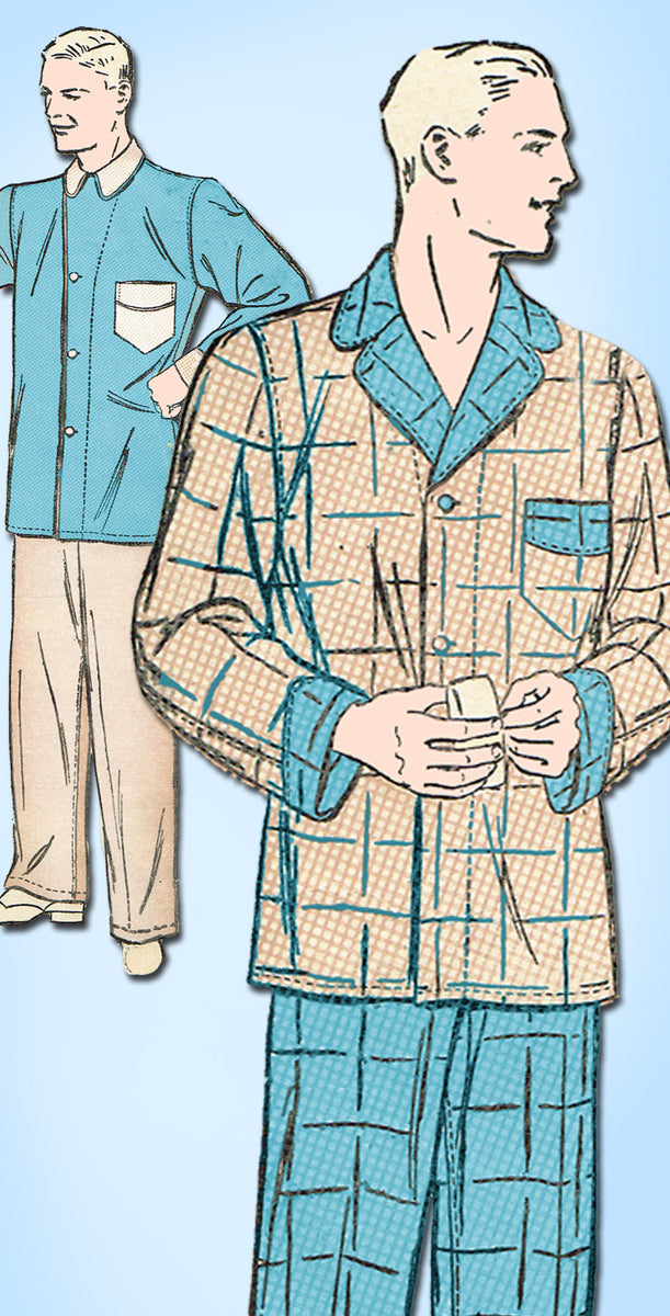 1930s Vintage Advance Sewing Pattern 2141 Men's WWII Pajamas Size 38 C ...