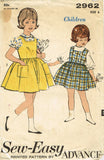 1960s Vintage Advance Sewing Pattern 2962 Toddler Girls Jumper Dress Size 6