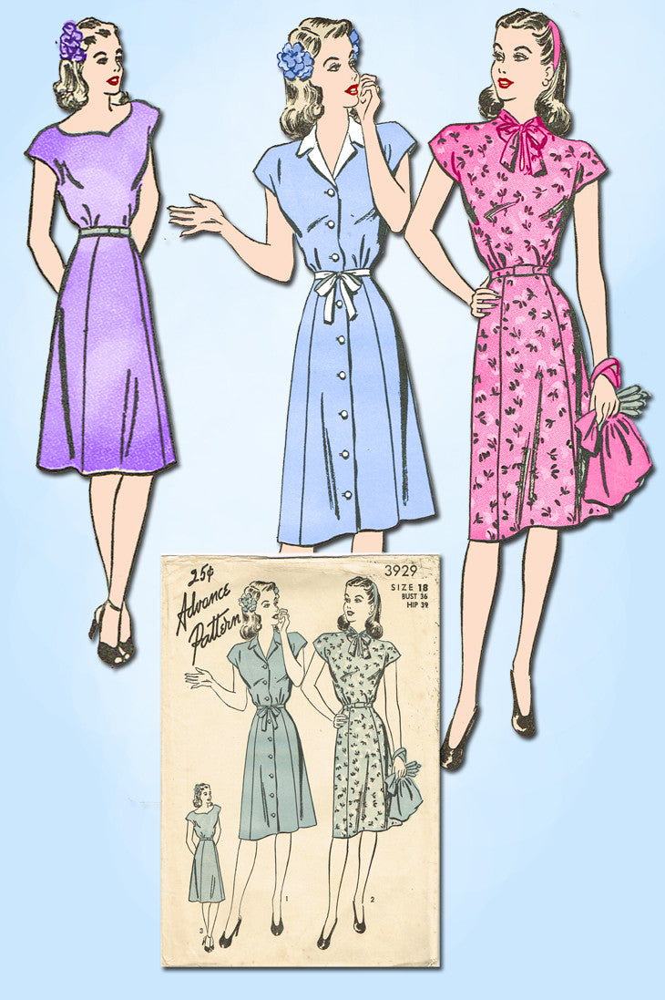 1940s Vintage Advance Sewing Pattern 3929 Uncut WWII Misses Street Dre ...