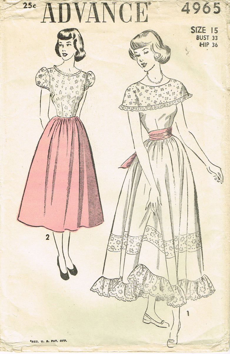 1940s Vintage Advance Sewing Pattern 4965 Uncut Misses Prom Dress 33 B ...