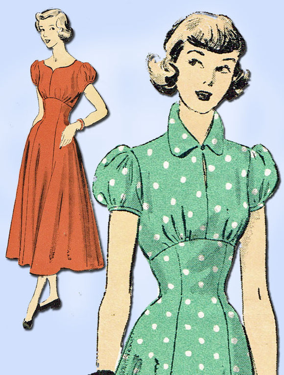 1940s Vintage Advance Sewing Pattern 5120 Youthful Misses' Empire Dres ...