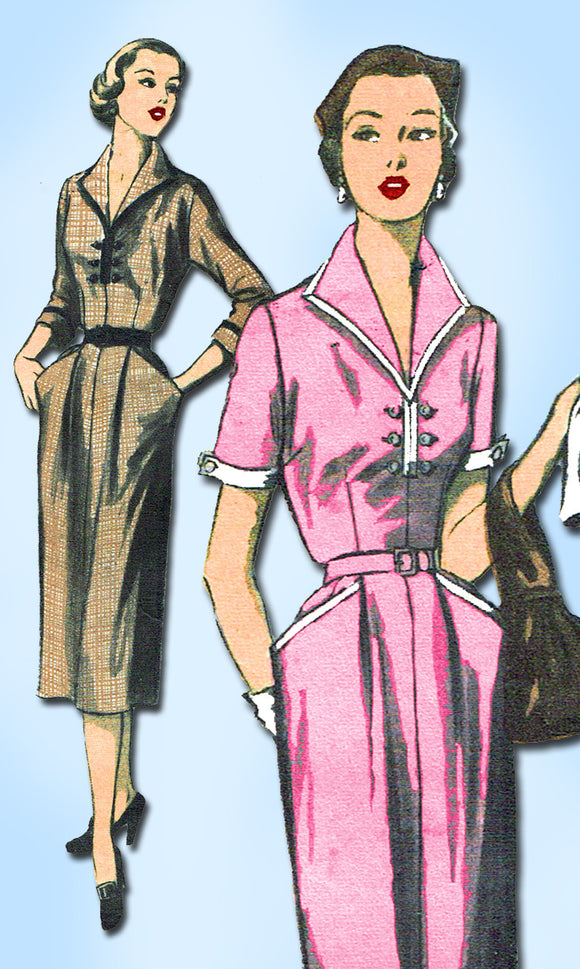 1950s Vintage Advance Sewing Pattern 5966 Misses Street Dress Size 16 34 Bust