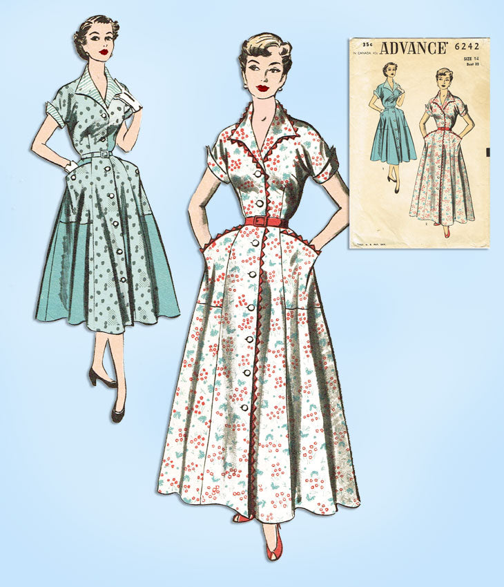 1950s Vintage Advance Sewing Pattern 6242 Charming Misses House Dress ...