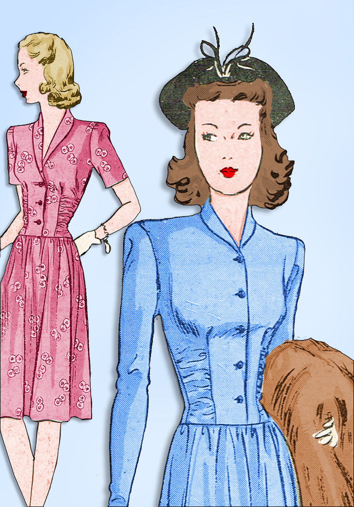 1940s Original Vintage Butterick Sewing Pattern 2428 Misses WWII Dress ...