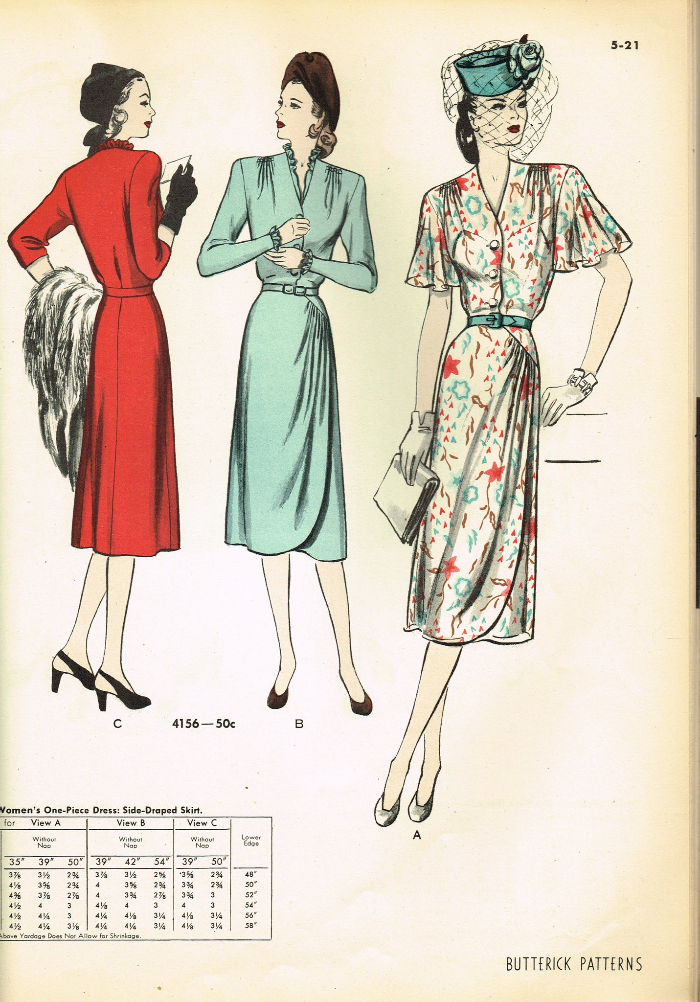 Butterick 4156: 1940s Misses Cocktail Dress 36B Vintage Sewing Pattern ...