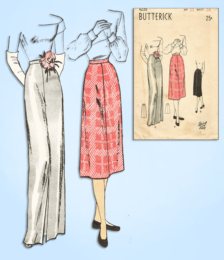 1940s Original Vintage Butterick Pattern 4235 Easy Misses Skirt 24 W ...