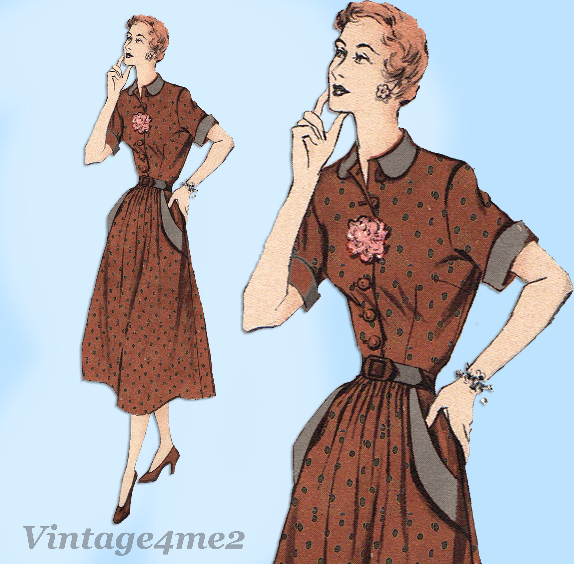 Butterick 5360 1950s Uncut Dress W Pockets Size 32b Vintage Pattern Vintage4me2 4590