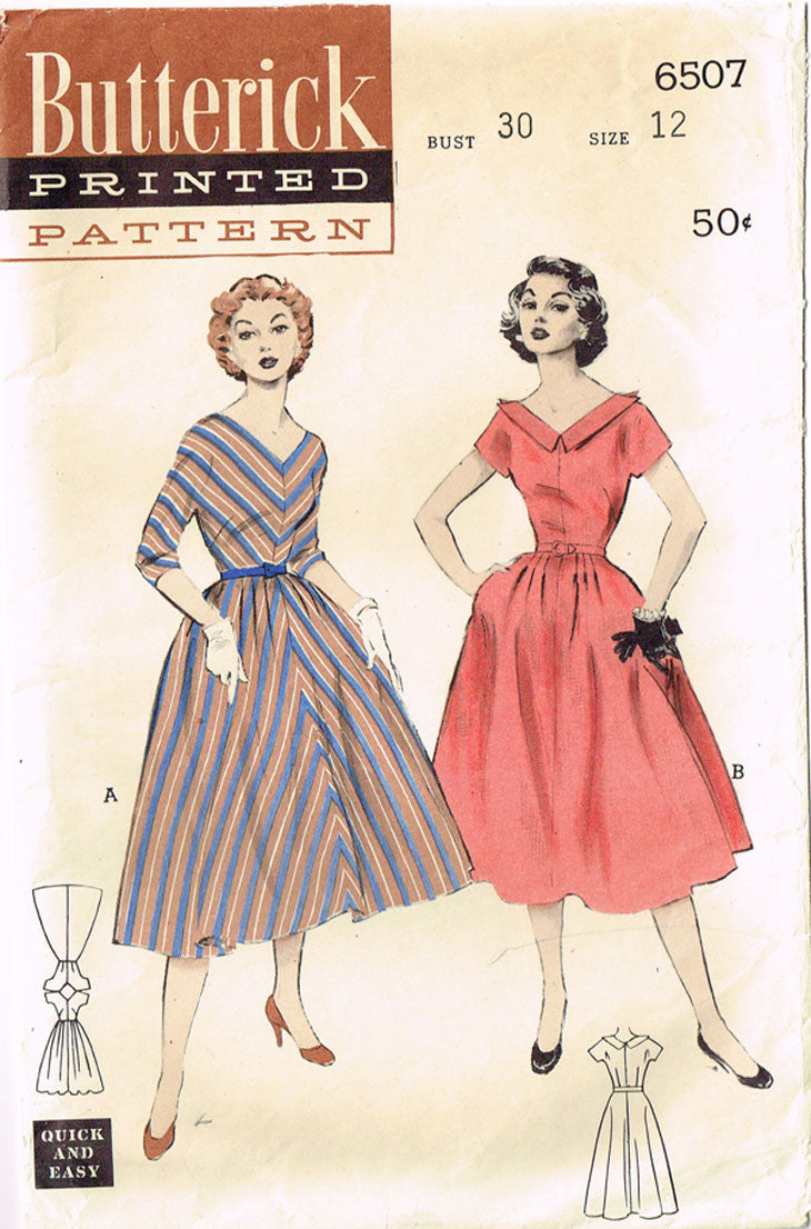 1950s Vintage Butterick Sewing Pattern 6507 Easy Misses Bias Cut Dress ...