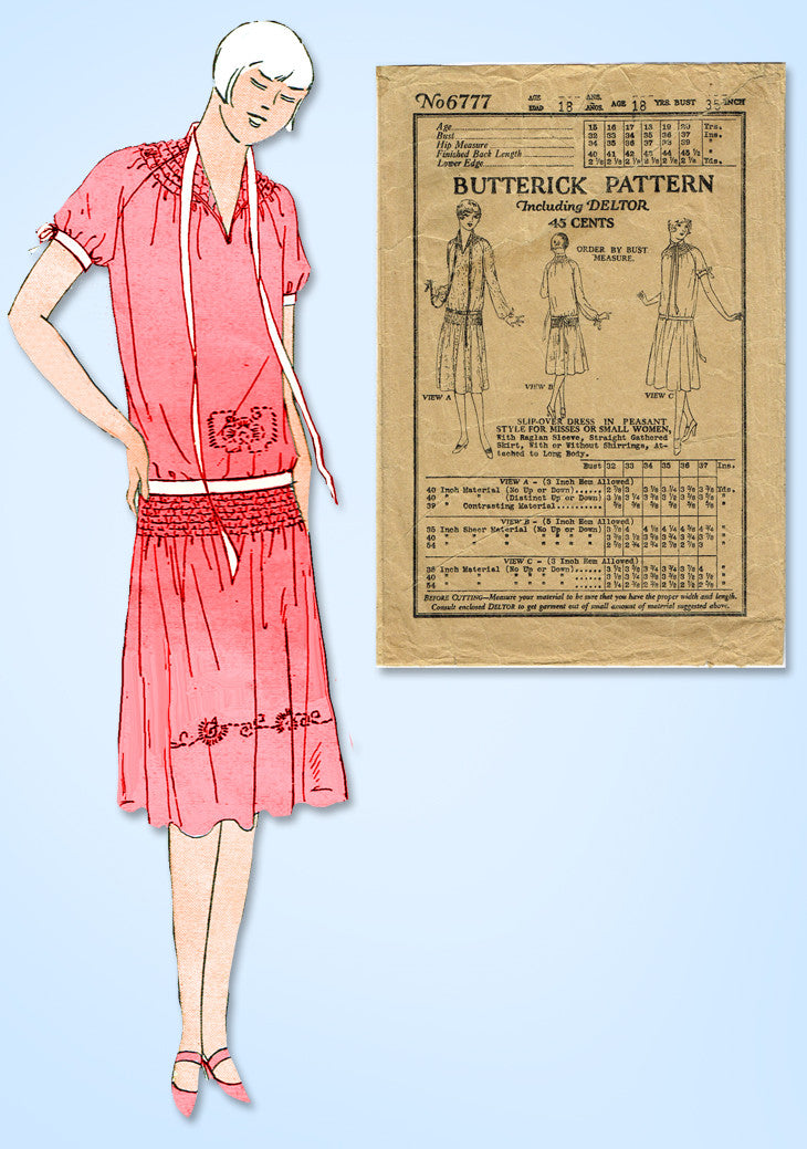 1920s Vintage Butterick Sewing Pattern 6777 Misses Flapper Dress 35 B Vintage4me2 