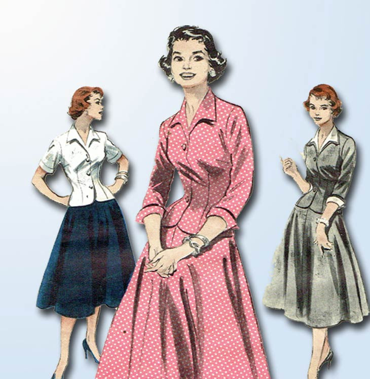 1950s Vintage Butterick Sewing Pattern 6923 Misses 2 PC Dress or Suit ...