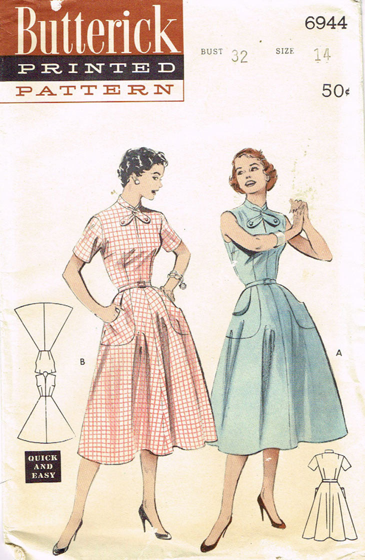 1950s Misses Butterick Sewing Pattern 6944 Uncut Misses Easy Day Dress ...