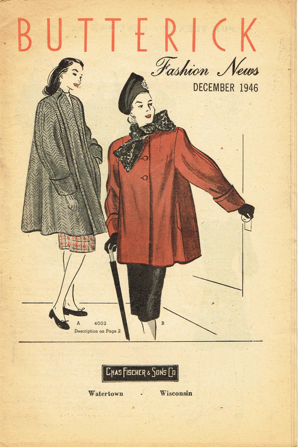 Digital Download Butterick Fashion Flyer December 1946 Small Sewing Pa ...