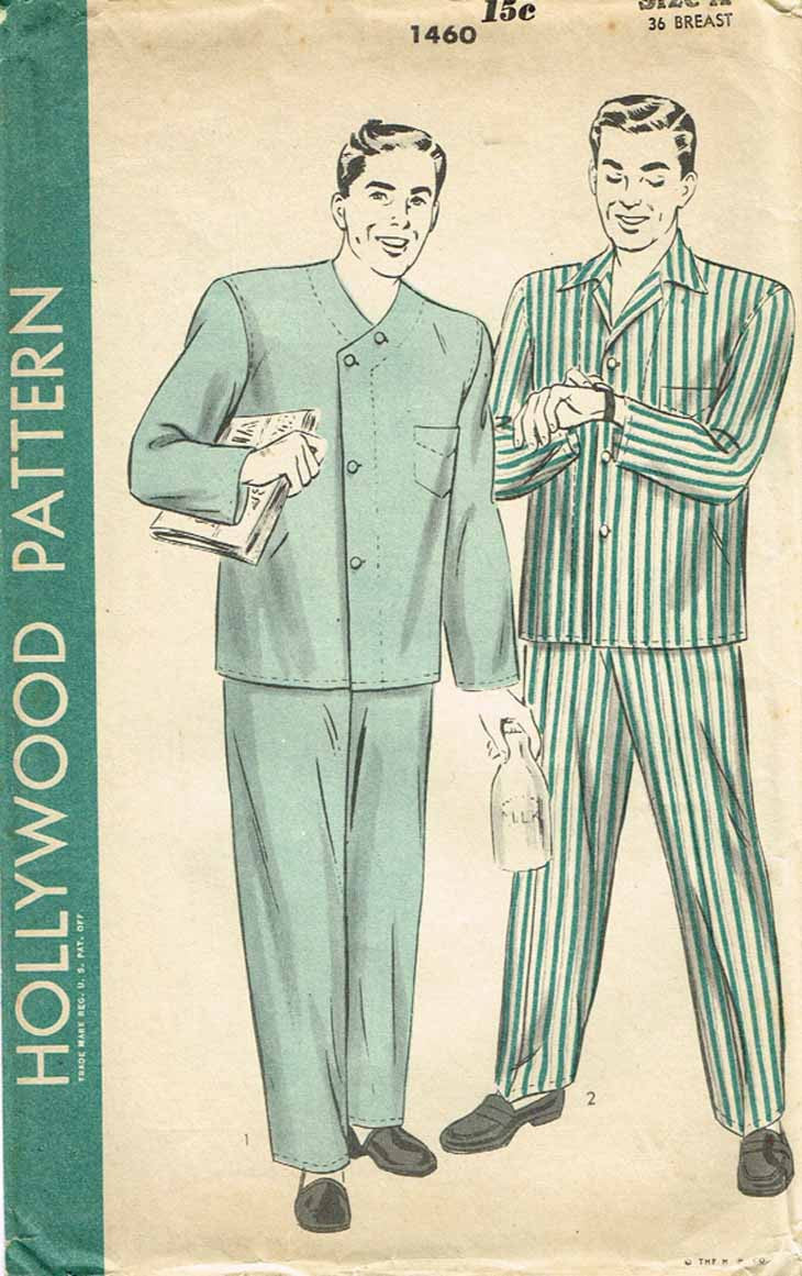 1940s Vintage Hollywood Sewing Pattern 1460 WWII Men's Two Piece Pajam ...