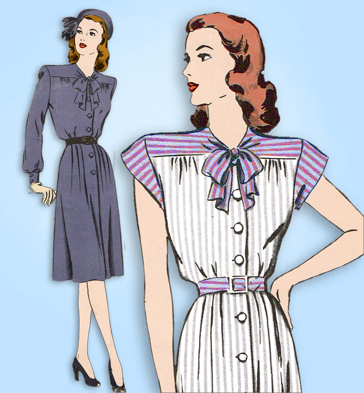 1940s Vintage Hollywood Sewing Pattern 1577 Uncut Misses Dress Sz 32 B ...