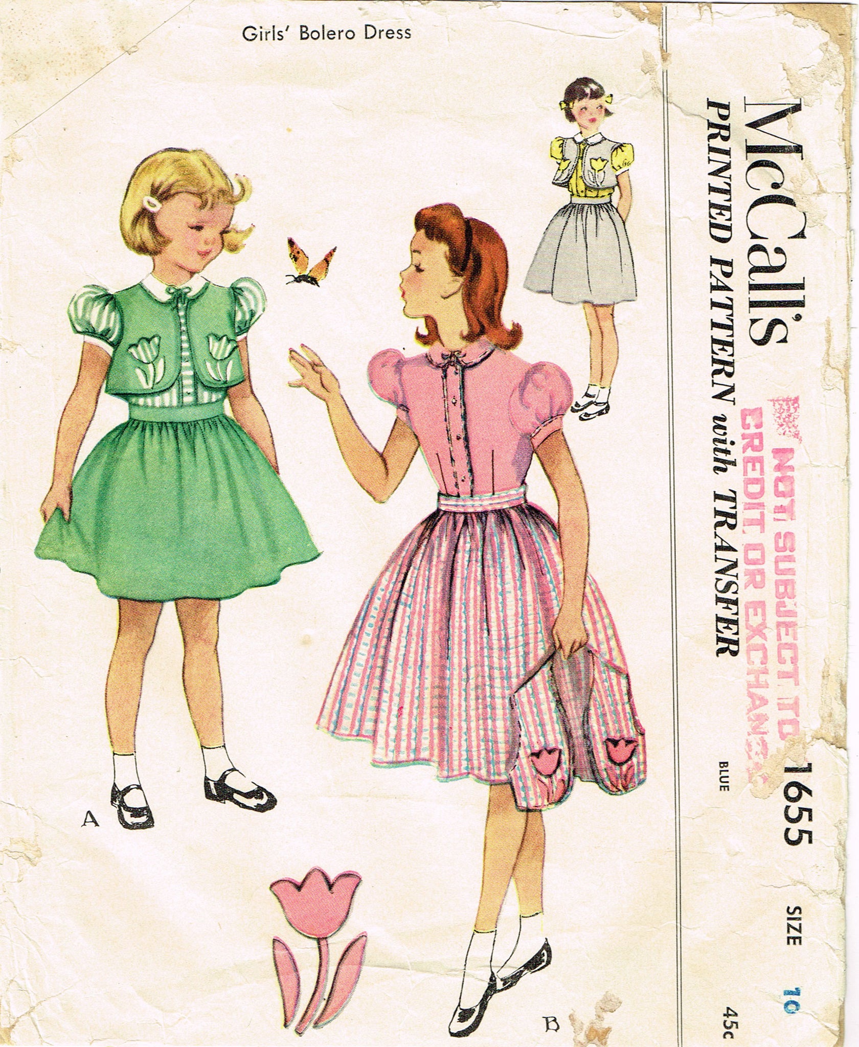1950s Vintage McCalls Sewing Pattern 1655 Little Girls Bolero Dress 10 ...