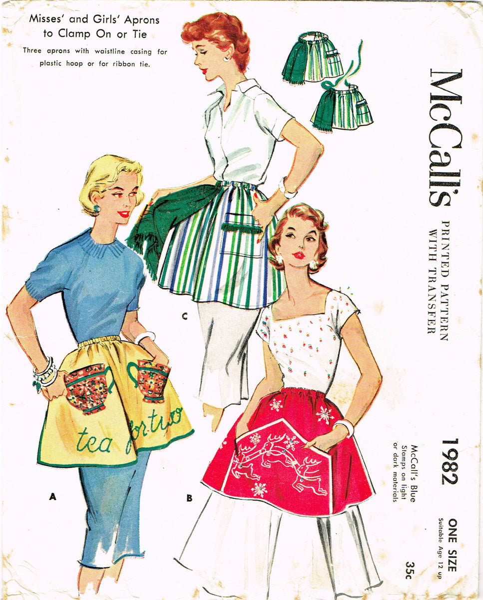 1950s Vintage McCalls Sewing Pattern 1982 Misses Clamp On Apron Set Fi ...