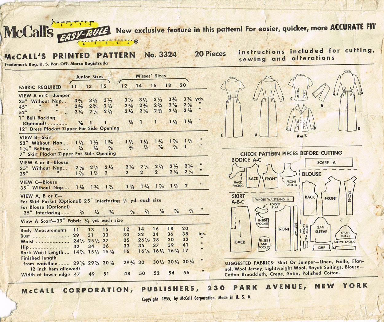 1950s Vintage McCalls Sewing Pattern 3324 Misses Wiggle Dress or Jumpe ...